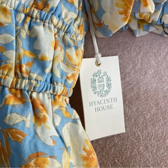 NEW Tuckernuck Puff Sleeve Midi Dress Women XXS Blue/Orange Floral HyacinthHouse - Picture 6 of 11